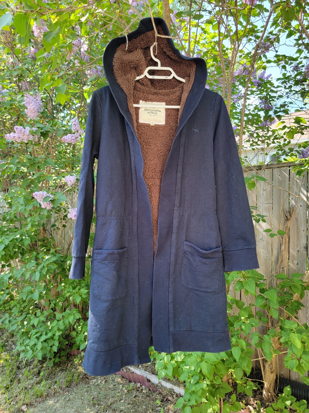 Abercrombie & Fitch Women’s Navy Hooded Sherpa-Lined Coat
